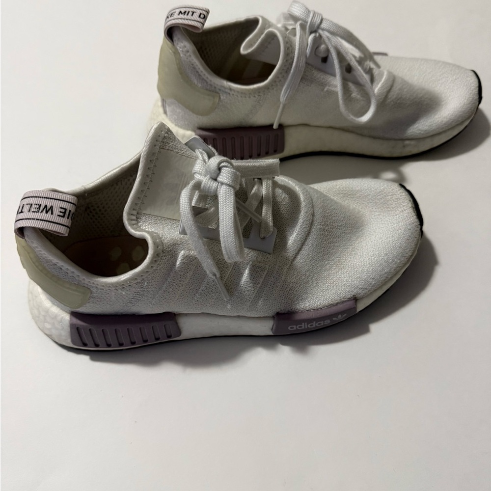 Adidas NMD White and Lavender Athletic Shoes